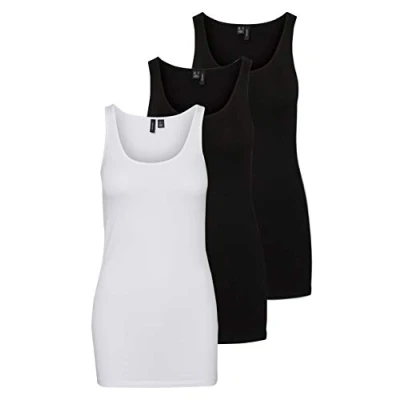 Imagen de VERO MODA Camiseta de Tirantes para Mujer, 3 Unidades 2X Black/ 1x Bright White XS