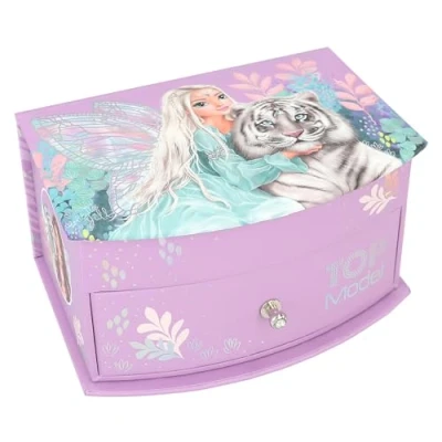 Imagen de Depesche 12718 TOPModel Fantasy Tiger Pequeño joyero en Color Morado, con Motivo de Hada, Espejo y Tapa abatible