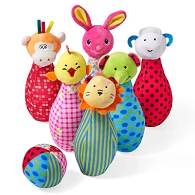 Imagen de THE TWIDDLERS Juego de Bolos para Bebes Set 6 Peluches con Sonajero y Bola Ideal Desarrollar Nuevas Habilidades Motrices