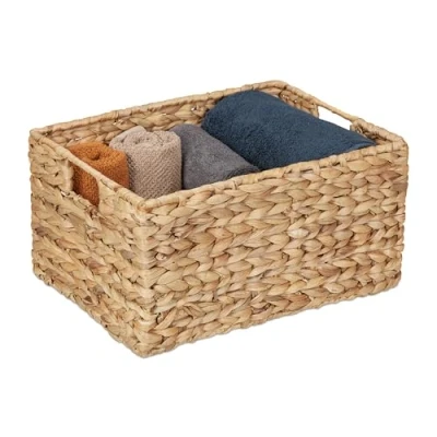 Imagen de Relaxdays Almacenamiento Cesta Almacenaje, Rectangular, Jacinto de Agua, Caja Organizadora Tejida, Baño y Salón, 19x28x37 cm, Natural, Hierro
