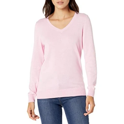 Imagen de Amazon Essentials Jersey de Cuello en V, Manga Larga, Ligero y Ajuste Clásico (Disponible Tallas Grandes) Mujer, Rosa Pálido, XL