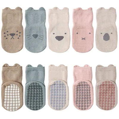 Imagen de FedMois Calcetines Antideslizantes de Algodón para Bebé Niño Niña Pack 5, Multicolor, 1 3 años