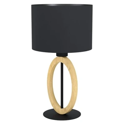 Imagen de Eglo Lámpara de mesa Basilyon 1, llama, Minimalista, noche madera, Textil y metal, sala estar en Naturaleza Negro, con interruptor, E27