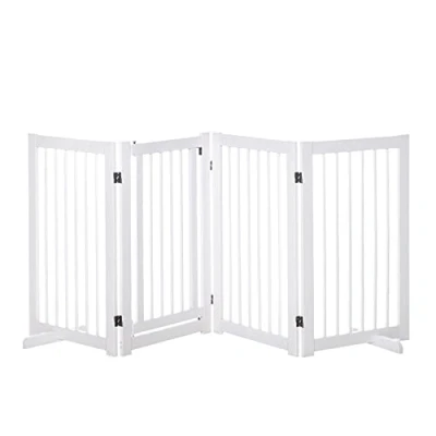 Imagen de PawHut Barrera para Perros Plegable con Puerta Pequeña Valla 220x91 cm de 4 Paneles Seguridad Mascotas Pasillo Escalera Blanco