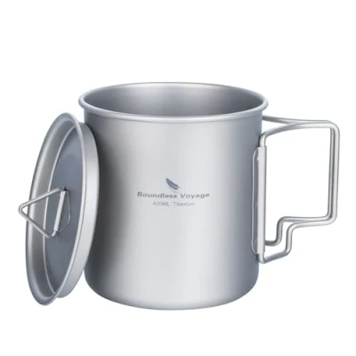 Imagen de iBasingo Taza de Copa Titanio Olla Colgante para Acampar con Tapa y asa Plegable té Ultraligera Exteriores Picnic Utensilios Cocina 300ml/420ml/600ml/750ml/900ml/1100ml/1250ml