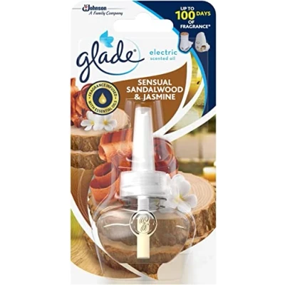 Imagen de Glade Recambio de aceite perfumado eléctrico para ambientador enchufable, paquete 6 (12 recambios), sándalo y jazmín, 20 ml