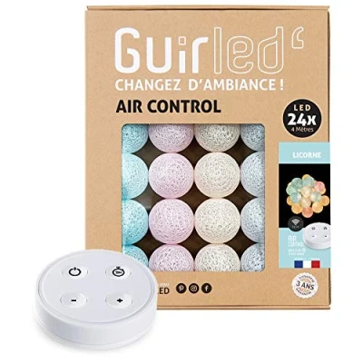 Imagen de GuirLED Guirnalda luminosa bolas de algodón LED USB Mando a distancia inalámbrico Luz nocturna bebé 2h Adaptador red doble 2A incluido 4 intensidades 24 2,4 m Unicornio