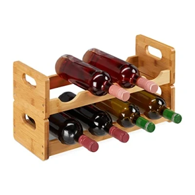 Imagen de Relaxdays Botellero Bambú, Soporte 8 Botellas Vino, Horizontal, 24 x 47 18 cm, Marrón Natural