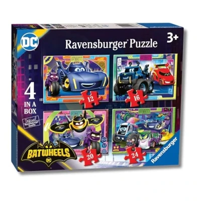 Imagen de Ravensburger puzzle Batwheels, Superhéroes, DC, infantil, 4 puzzles en 12,16,20,24 piezas, para niños +3 años, Tamaño 70x50cm