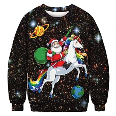 Imagen de QKURT Suéter Feo Unisex de Navidad, Sudaderas con Capucha Camisas Manga Larga gráfico Digital en 3D