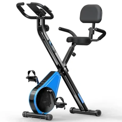 Imagen de VANNECT Bicicleta Estatica Plegable con 16 Niveles de Resistencia, Monitor LCD y Medición Pulso Manual, Soporte Plano, Ahorro Espaci, Estática Silenciosa Magnética para Casa