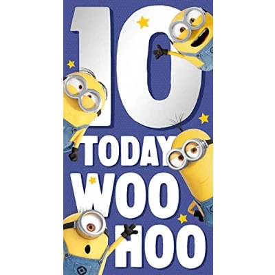Imagen de Danilo Cards Tarjeta de felicitación 10º cumpleaños, diseño Minions, Mi villano favorito, 9 x 5 pulgadas