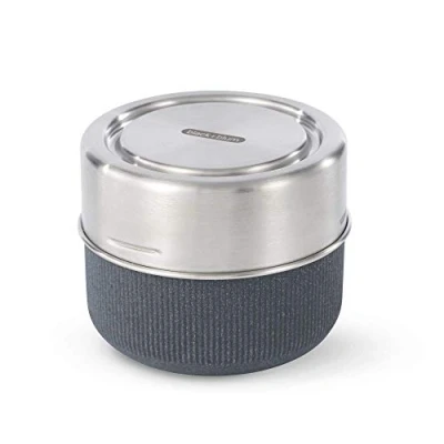 Imagen de BLACK + BLUM GR LB M015 Cuenco de vidrio Fiambrera a prueba fugas para preparación comidas, contenedor alimentos, acero inoxidable, polipropileno con fibra madera y silicona, 600 ml,