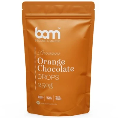 Imagen de BAM Gotas de Chocolate naranja, Callets, Chips para fundir, repostería casera y profesional, sabor 250 g