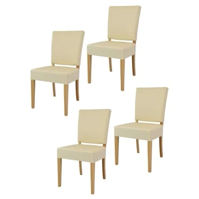 Imagen de t m c s Tommychairs Set 4 sillas Genny para Cocina, Comedor, Bar y Restaurante, solida Estructura en Madera de Haya Color Natural Asiento tapizado Polipiel Marfil