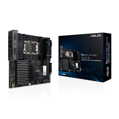 Imagen de ASUS Pro W790E SAGE SE Placa Base Intel W790 (LGA 4677 EEB con PCIe 5.0 x16, M.2, Dual 10G LAN, gestión remota de Nivel Servidor, 14+1+1 etapas alimentación, USB 3.2 Gen 2x2 Type C), Negro
