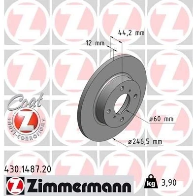 Imagen de ZIMMERMANN COAT Z 430.1487.20 Disco de freno 246 12 6/4 4 100 macizo revestido SUZUKI: Wagon R+ II Hatchback, OPEL: Agila A