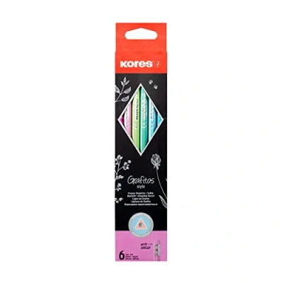 Imagen de Kores juego de lápices grafito, estilo HB, suave, triangular, dibujo, lápices, suministros arte, paquete 6 con goma