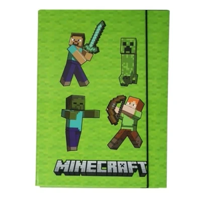 Imagen de Minecraft Carpeta para guardar carpetas, con goma elástica y solapas interiores, DIN A4 (verde Minecraft)