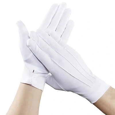 Imagen de 2 Pares Guantes Blancos de Nylon, con Botón para Servicio Traje Mayordomo Joyas