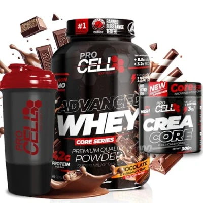 Imagen de ProCell PACK Whey Core + Crea 300gr Shaker REGALO proteina concentrada Gana masa muscular, en polvo Creatina monohidrato 200 mesh (2 KG, Chocolate &amp; Crunchy Bar)