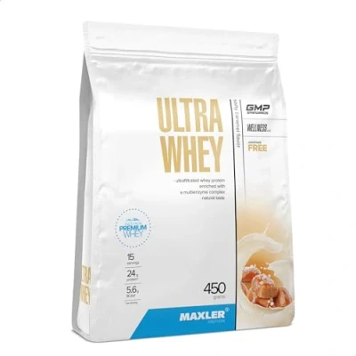 Imagen de Maxler Ultra Whey proteína 24 g de por porción Polvo suero puro Concentrado Aislado Con BCAA Caramelo salado 450