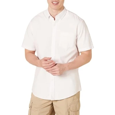 Imagen de Amazon Essentials Camisa Oxford con Bolsillo de Manga Corta y Ajuste Normal Hombre, Blanco, XL