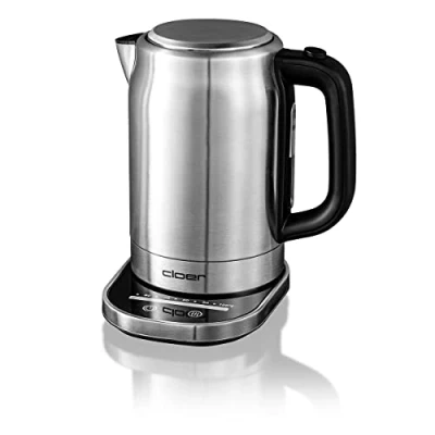 Imagen de Cloer 4459 Hervidor de agua táctil, 2200 vatios, estación base con pantalla LED superficie vidrio, táctil control temperatura, 1,7 litros, acero inoxidable