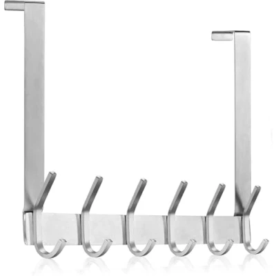 Imagen de MEIJO Perchero Puerta, Colgadores de Puerta Acero Inoxidable Con 6 Ganchos, Ganchos Para Dormitorio Baño Pasillo y Cocina (Plata, 4,5 cm espesor)