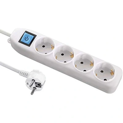 Imagen de Electraline 59661 Regleta Base Multiple de 4 Tomas con Interruptor, Cable 3G1,5M, Color Blanco, 1,5M, 250 V