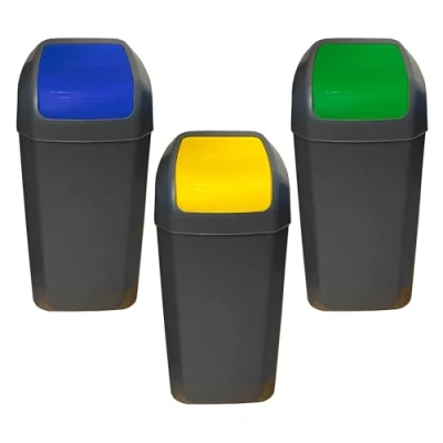 Imagen de Set de 3 Cubos Papeleras con tapa basculante 15L/u color verde,azul y amarillo