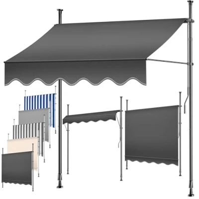 Imagen de KESSER® toldo para balcón con manivela, Balcones, Resistente a los Rayos UV, Regulable en Altura, Repelente al Agua, protección Solar, Cubierta Patios, Blanco Gris 200cm