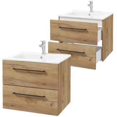 Imagen de .Deftrans Deftrans Domodomo armario de baño con lavabo, 60 x 50 46,5 cm, roble para colgante baño, juego lavabo cerámica