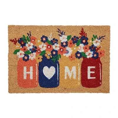 Imagen de Relaxdays Home Felpudo Coco, Antideslizante, Impermeable, 2 x 60 40 cm, Estampado Flores, Tapete Puerta, Multicolor