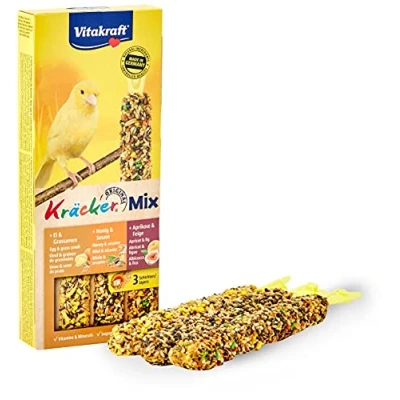Imagen de Vitakraft Mezcla de galletas, aperitivos para pájaros, palitos mordisco, con huevo y semillas hierba, albaricoque e higo, miel sésamo, el cuidado del pico, sin azúcar añadido (1 x