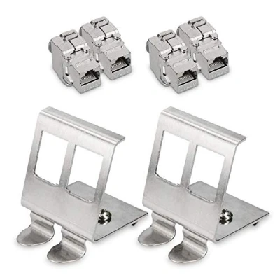 Imagen de kwmobile 4X Módulo Keystone para Cable CAT6A Conector RJ45 blindado con Soporte de raíl DIN Adaptador Carcasa Cables Red Ethernet