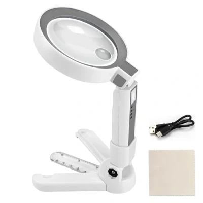 Imagen de Lupa con Luz, 5X 11X Lupas de Gran Aumento 18 Luces LED,Lupa Manos Libres Soporte, iluminación LED Vertical Mano para Leer Libros, Soldadura, Inspección, Monedas, Joyería