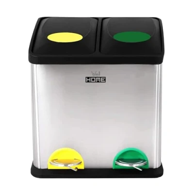 Imagen de Cubo de reciclaje ecológico 16 litros 2 compartimentos, basura / cubos reciclaje, Gran Capacidad, para Papel, Vidrio y Plástico, Id