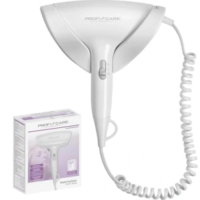 Imagen de ProfiCare PC HT 3044 Cool Shot Secador de Pelo con 2 Niveles Temperatura y Potencia, 1800 W, Cable en Espiral Extra Largo, Incluye Soporte Pared Apagado Seguridad, Color Blanco