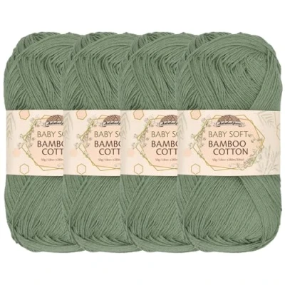 Imagen de JubileeYarn Hilo de algodón bambú suave para bebé, 50 g/madeja, salvia ardiente, 4 madejas