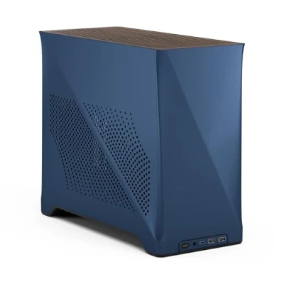 Imagen de Fractal Design Era 2 ITX PC Case in Midnight Blue Sleek Anodized Aluminum, Solid Walnut Top, Supports 3 Slot GPUs, PCIe 4.0 Riser Cable Included