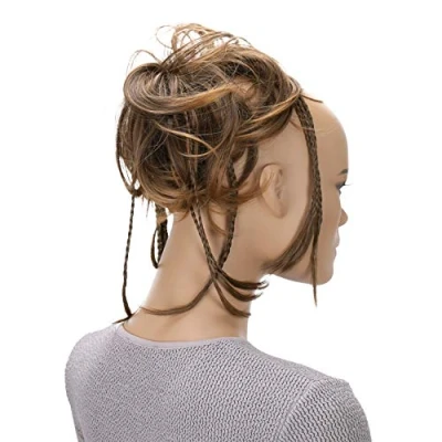 Imagen de CAISHA XXL Postizo Cinta Para El Pelo Ligeramente Ondulado Moño Anillo De Goma Con Mezcla Marrón G8D