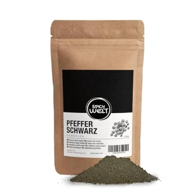 Imagen de Spicy Welt Pimienta Negra Molida Polvo de para Sopas, Salsas, Carnes y Verduras Sabor Intenso Aromático 100% Natural, Sin Aditivos (500g)