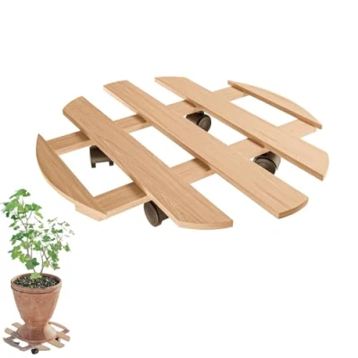 Imagen de Amig Plataforma de Carga con Ruedas Soporte Rodante Redondo Madera Pino Ø35 cm Máx.: 80 kg 4 Polipropileno Certificado FSC Natural