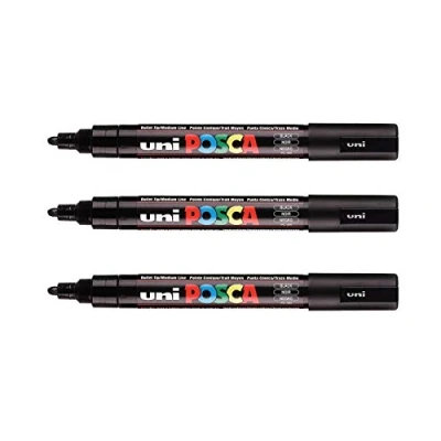 Imagen de POSCA Mitsubishi Pencil PC5M 3 rotuladores negros Punta cónica media pintura a base de agua Para cualquier soporte papel, textil, vidrio, guijarro, madera y más