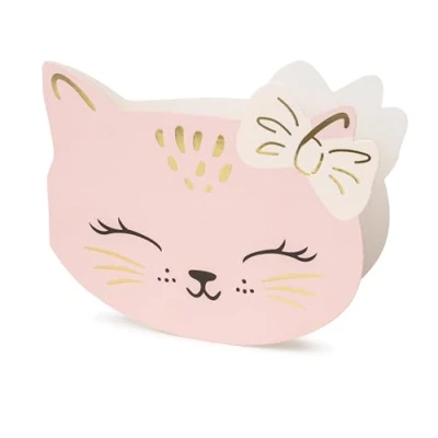 Imagen de Libetui Juego de 6 tarjetas invitación gato Kitty cumpleaños para niñas, invitaciones gatos, reuniones, fiestas,