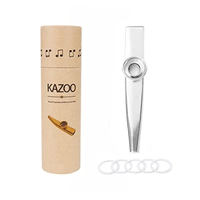 Imagen de Alnicov Kazoo de metal, aleación aluminio con 5 diafragmas flauta y una hermosa caja para instrumentos musicales, ukelele, guitarras, compañeros (plata)