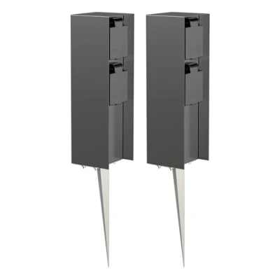 Imagen de ledscom.de 2 x POMI Toma de jardín Columna con piqueta Tierra para Exteriores, IP44, contactos, Antracita, Angular, 23cm