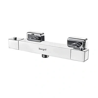 Imagen de Ibergrif, M21807 1 Termostato Cuadrado, Grifo Termostático para Ducha, Plata