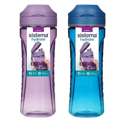 Imagen de Sistema Hydrate Tritan Swift Botella de agua 600 ml hermética Sin BPA Azul océano y morado bruma 2 unidades